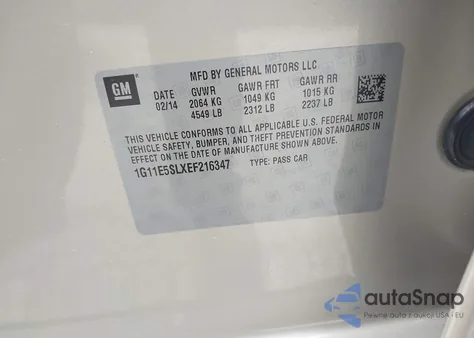 2014 Chevrolet Malibu 2Lt z USA, uszkodzony, nr VIN 1G11E5SLXEF216347